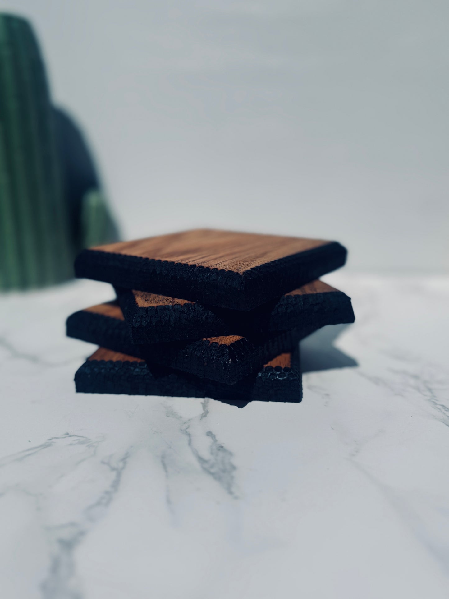 Textured edge square oak coasters