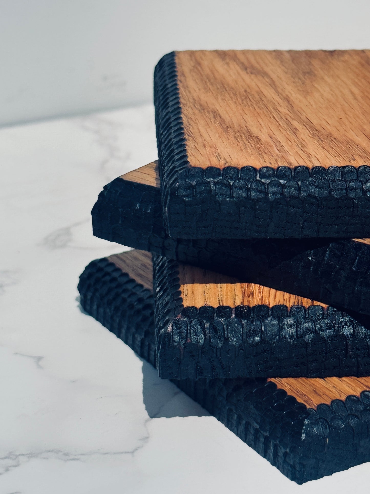Textured edge square oak coasters