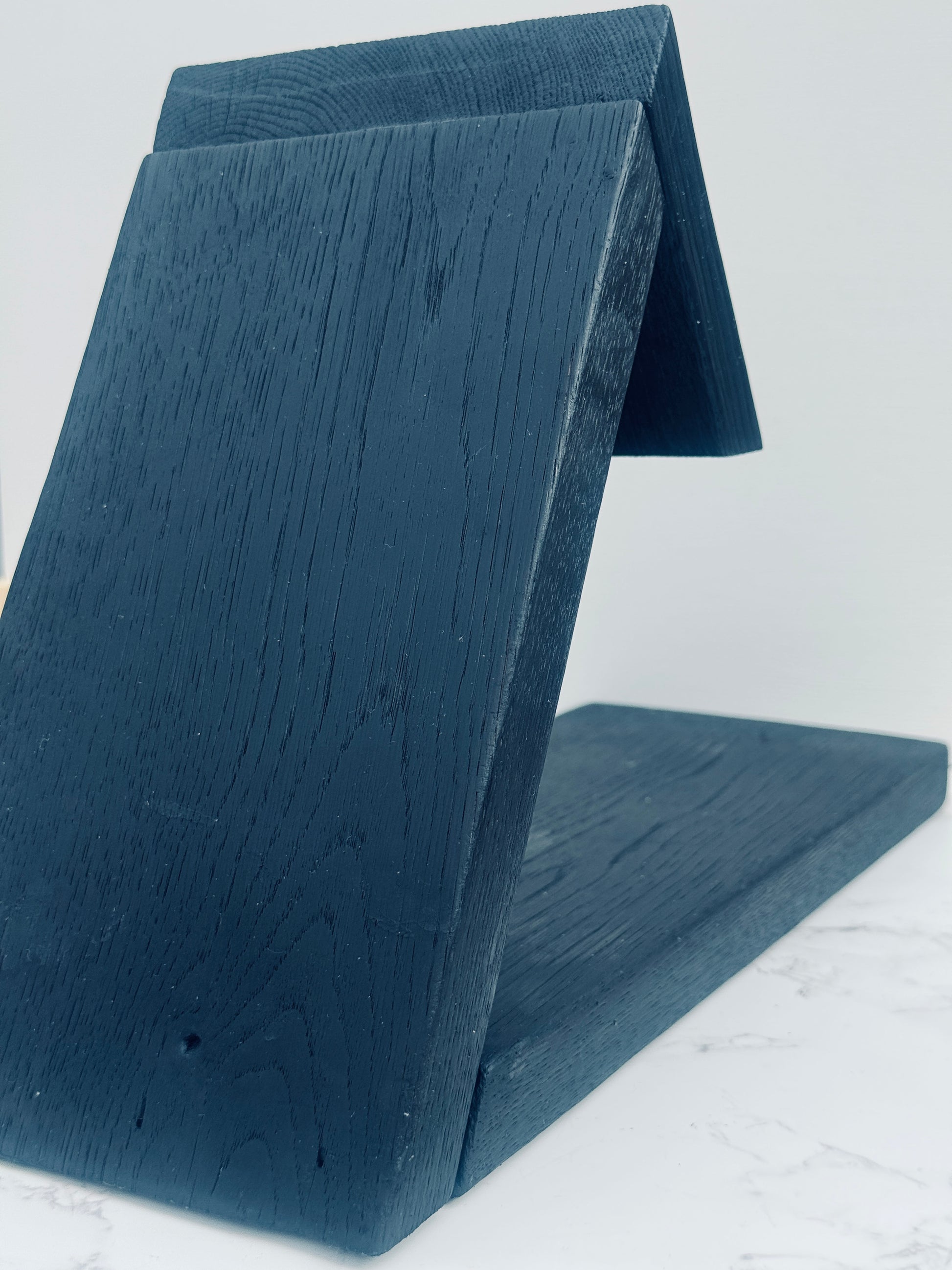 Back view of book rest showcasing the shou sugi ban enhanced grain.