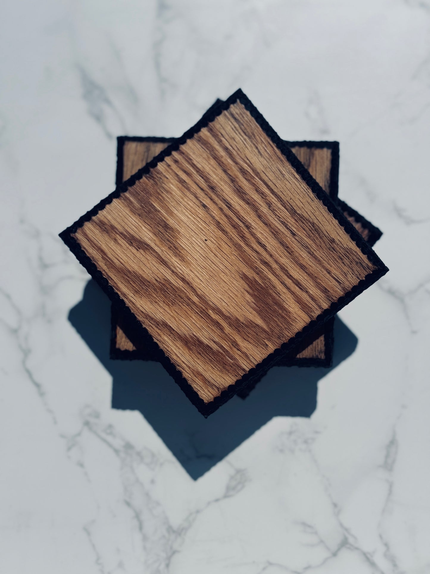 Textured edge square oak coasters